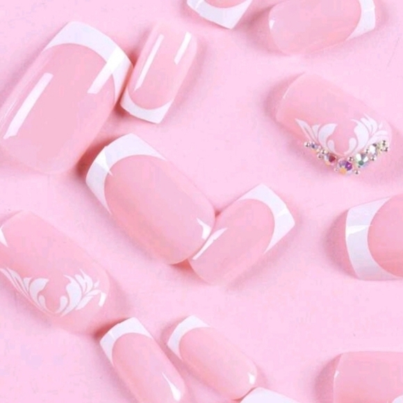 2/$16 Rhinestone French Manicure Press On Nails - Picture 3 of 8